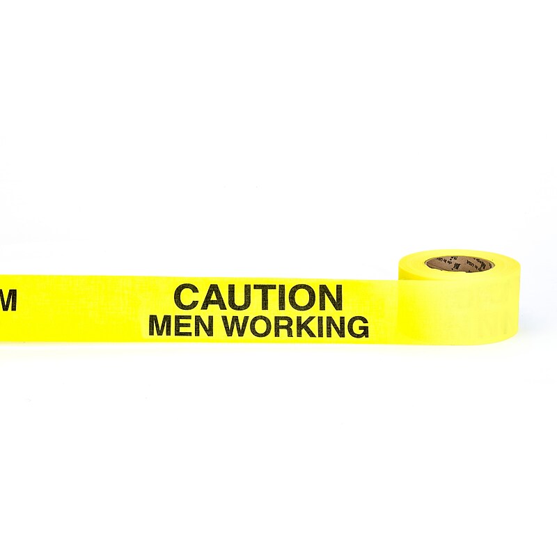 Mutual Industries "Caution Men Working Overhead" Barricade Tape, 2" x 45 yds, Yellow, 30/Box (17771-45-2000) image 1