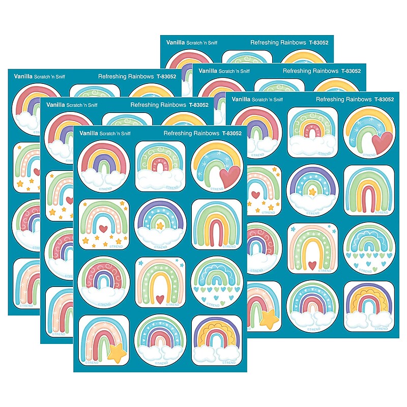 Trend Enterprises Refreshing Rainbows Vanilla Scent Scratch 'n Sniff Stinky Stickers, Multicolored, 48/Pack, 6/Packs/Bundle image 1