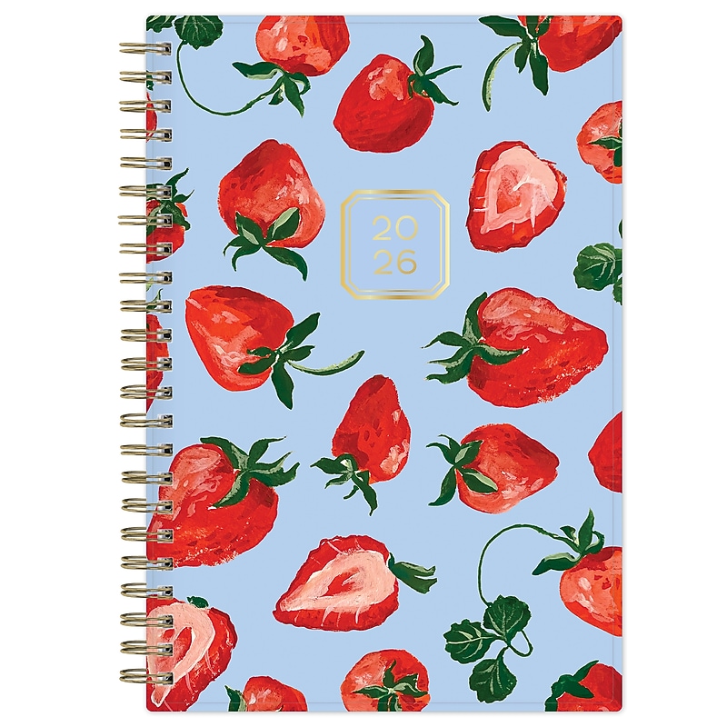 2026 Blue Sky Strawberry 5" x 8" Weekly & Monthly Planner, Plastic Cover, Blue/Red (158009) image 1
