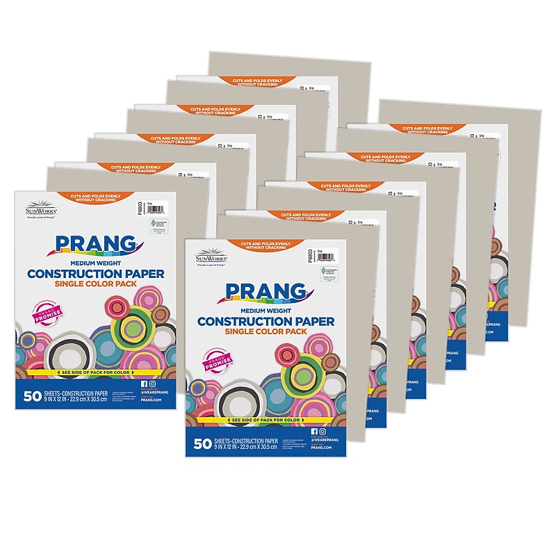 Prang 9" x 12" Construction Paper, Gray, 50 Sheets/Pack, 10 Packs/Bundle (PAC8803-10) image 1