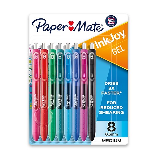 Paper Mate InkJoy Retractable Gel Pen, Medium Point, Assorted Ink, 8