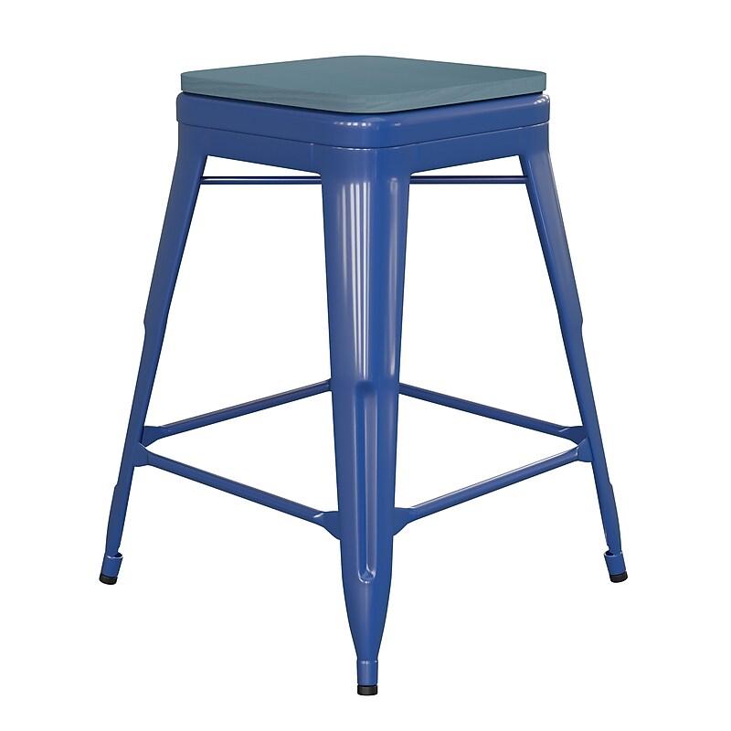 Flash Furniture Kai Indoor-Outdoor Backless Counter Height Stool, Blue with Teal-Blue Seat (CH3132024BLPL2C) image 1