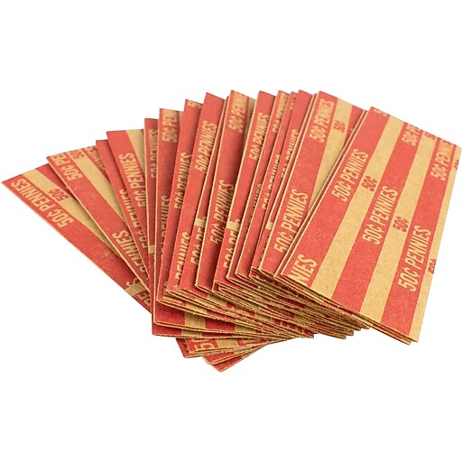 CONTROLTEK 50¢ Penny Coin Wrapper, Kraft/Red, 1000/Box (560042) Staples
