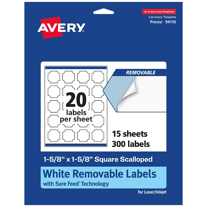 Avery Laser/Inkjet Decorative Edge Multipurpose Labels, 1-5/8" x 1-5/8", White, 300 Labels/Pack (94110) image 1