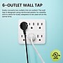 GoGreen Power Wall Tap, 6 Outlet, White, 3/Pack (GG-16000TW)~#|#~DDCA89EF-B494-480A-B0A955748DF26FFD_sc7