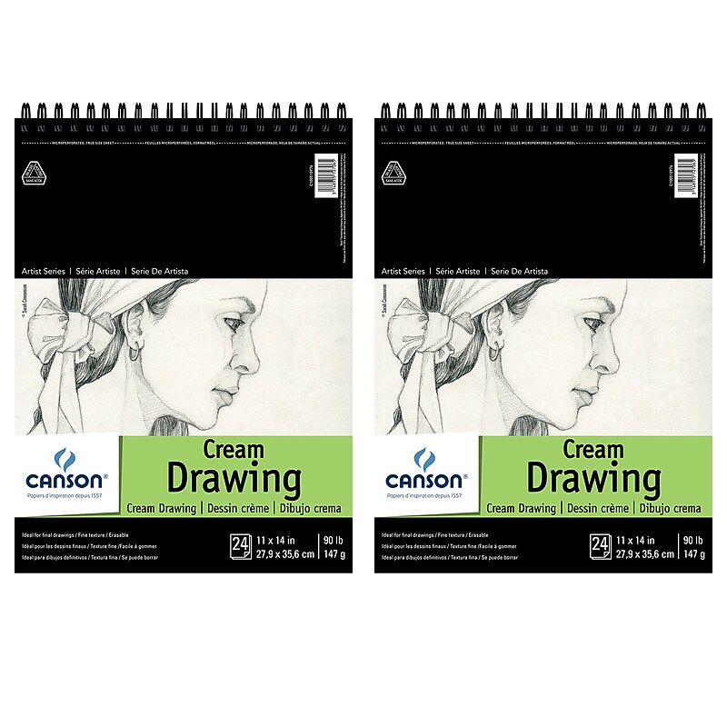 Canson Artist Series 11" x 14" Wire Bound Cream Drawing Sketch Pad, 24 Sheets/Pad, 2/Bundle (MCXC100510974-2) image 1
