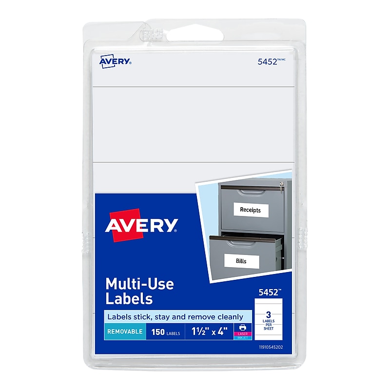 Avery Laser/Inkjet Multipurpose Label, 1 1/2" x 4", White, 150 Labels/Pack (05452) image 1