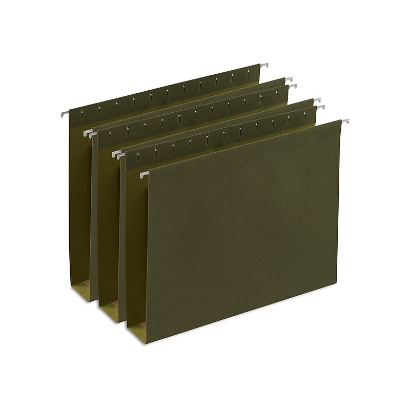 Staples Heavy Duty Box-Bottom Hanging File Folders, 2" Expansion, 1/5-Cut Tab, Letter Size, Green, 25/Box (ST117515) image 1