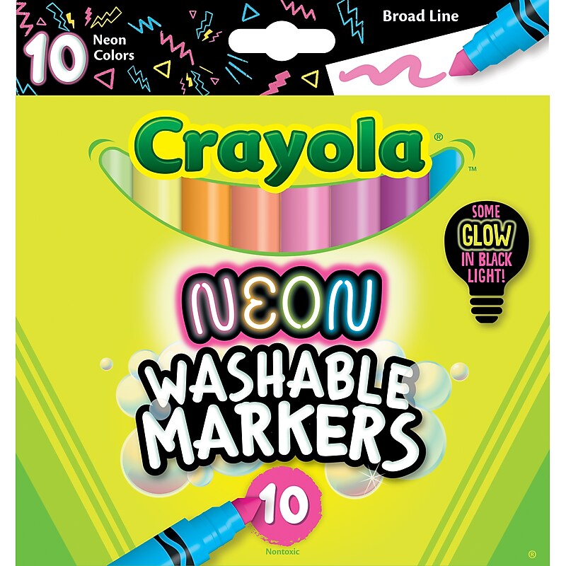 Crayola Neon Washable Water-Based Marker, Assorted Colors, 10/Pack (58-7847) image 1