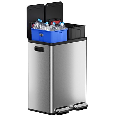iTouchless SoftStep Stainless Steel Combo Step Pedal Kitchen Trash Can and Recycle Bin