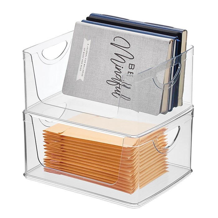 iDESIGN Small Stackable Plastic Storage Bin, Clear (80008) | Staples
