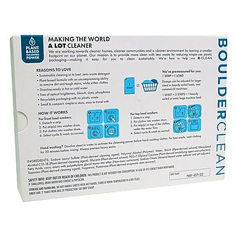 Boulder Clean Laundry Detergent Sheets, Clean Cotton, 40/Pack, 12 Packs/Carton