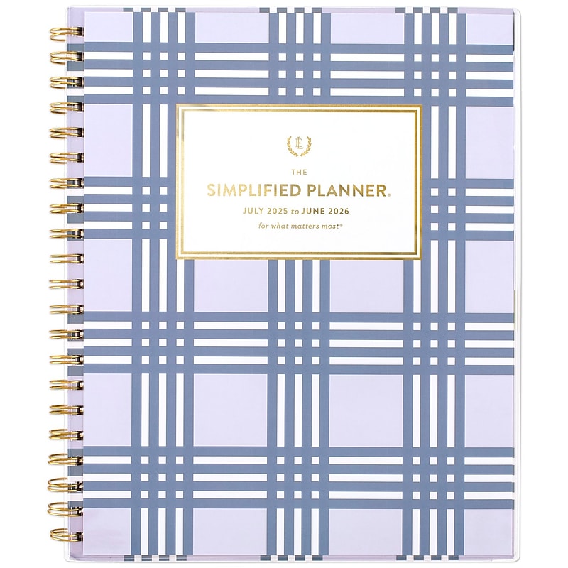 2025-2026 AT-A-GLANCE Simplified by Emily 8.5" x 11" Academic Weekly & Monthly Planner, Poly Cover, Lilac Plaid (EL39-901A-26) image 1
