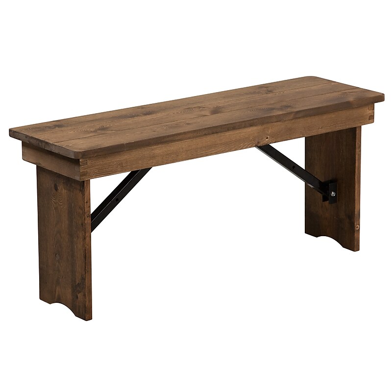 Flash Furniture Antique Rustic Solid Pine Folding Farm Bench (XAB40X12) image 1