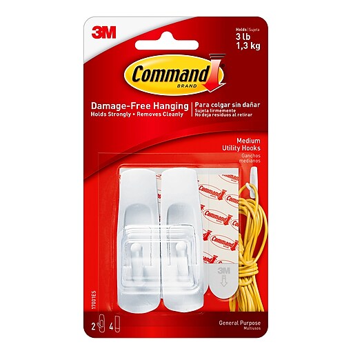 Command™ Medium Utility Hooks, White, 2 Hooks (17001ES) | Staples