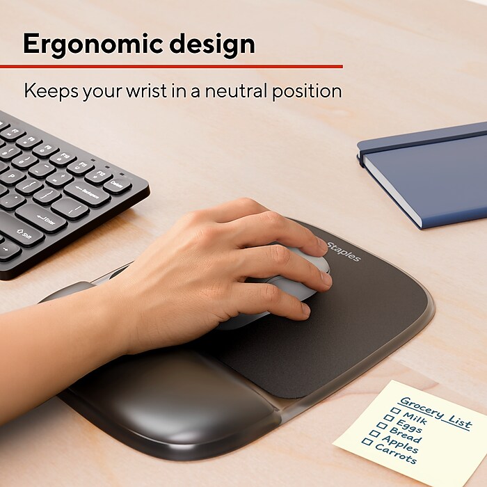 Staples TECH Gel Non-Skid Mouse Pad/Wrist Rest Combo, Black