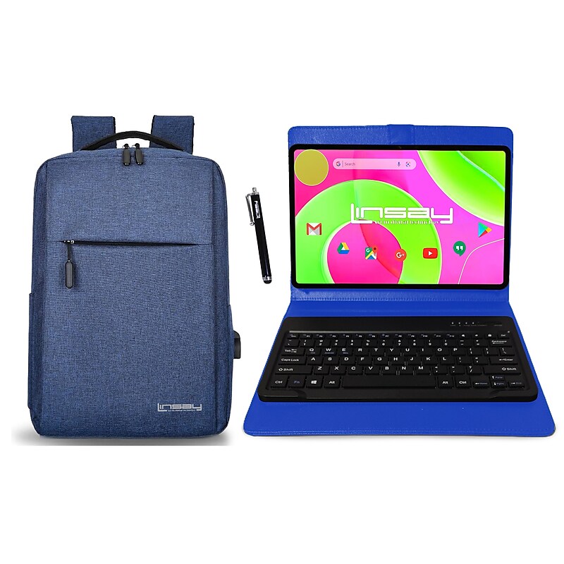 LINSAY 12" Octa Core Tablet, 8GB RAM, 256GB Storage, Android 14 Bundled with Blue Keyboard, Compact Backpack and Stylus Pen image 1