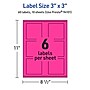 Avery Laser/Inkjet Square Multipurpose Labels, 3" x 3", Neon Magenta, 60/Pack (94101)~#|#~DE19B9DA-F5A8-4136-8BC10FF8C45E933B_sc7