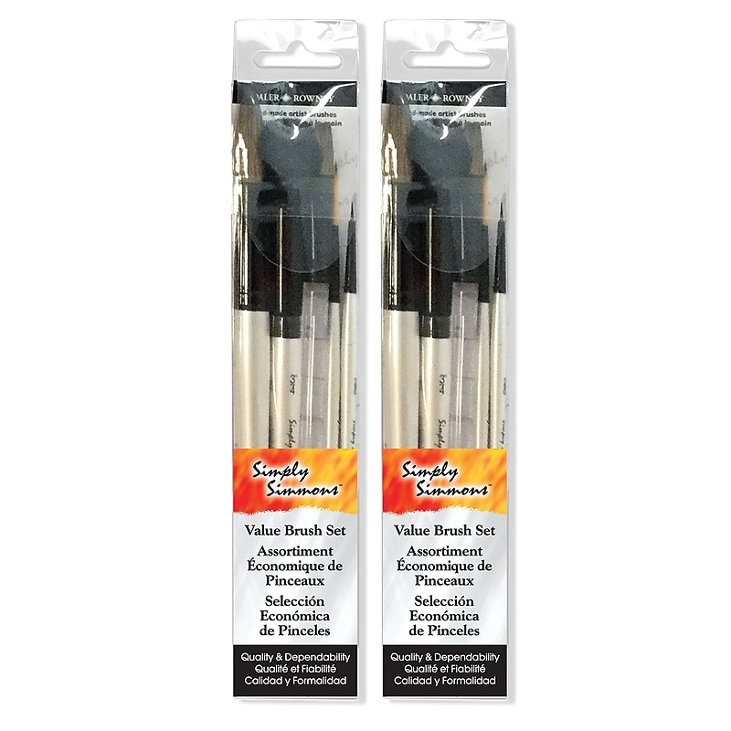 Daler-Rowney Simply Simmons Short Handle Watercolor Synthetic Brush Set, 5/Set, 2 Sets/Bundle (DRWD255500010-2) image 1