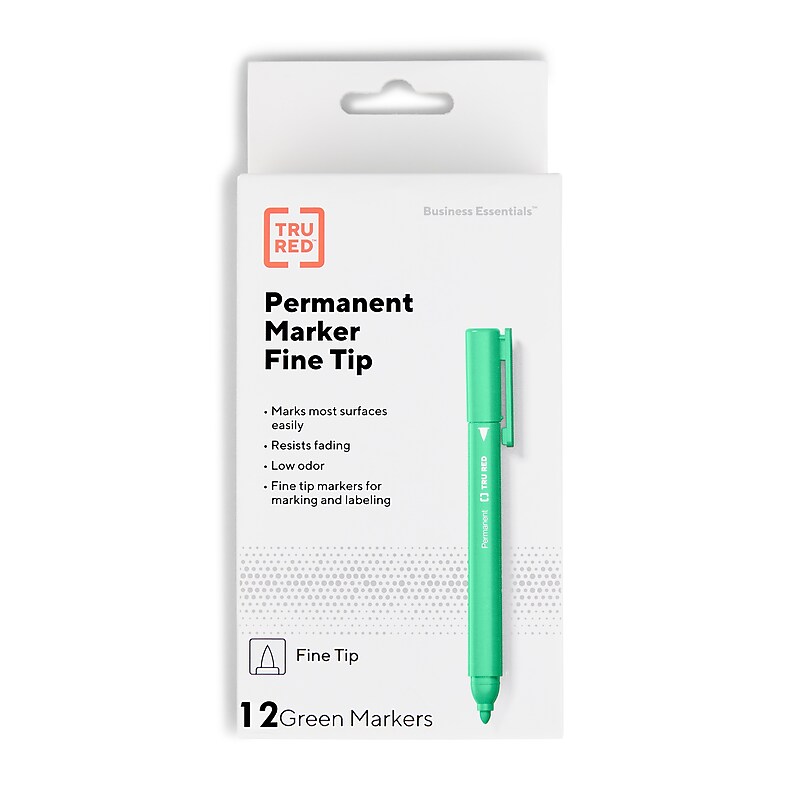 TRU RED™ Permanent Marker, Fine Tip, Green, 12/Pack (TR54542) image 1