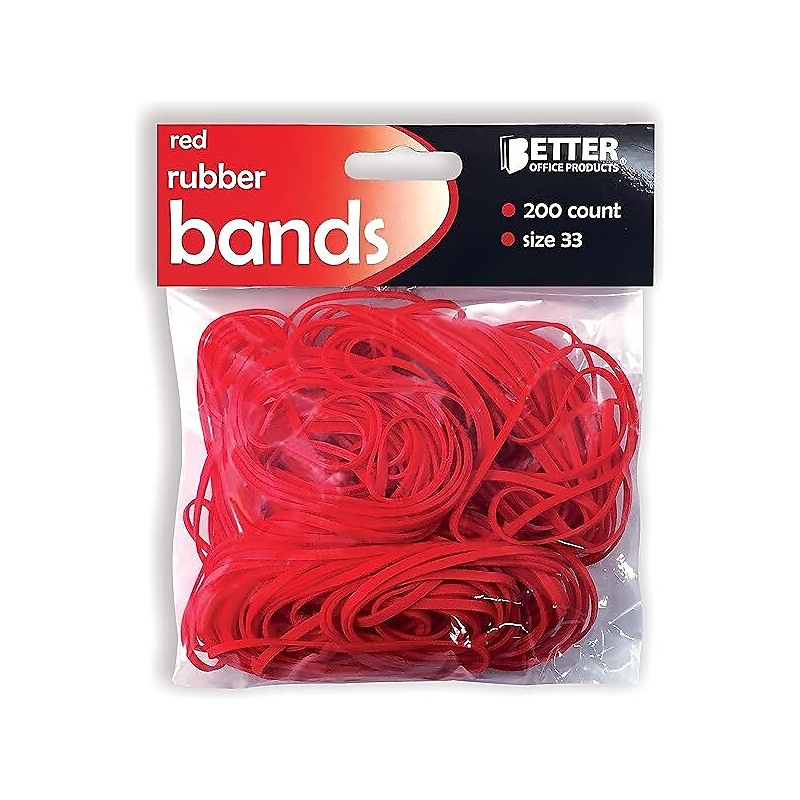 Better Office Multi-Purpose #33 Rubber Bands, 3.5" x 0.125", Brilliant Red, 200/Pack (33903) image 1