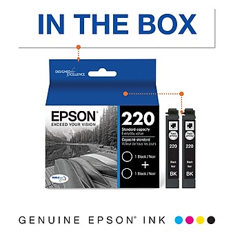 Epson T220 Black Standard Yield Ink Cartridge, 2/Pack (T220120-D2)