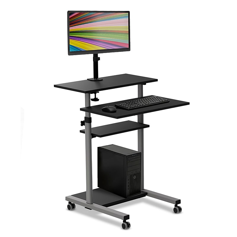 Mount-It! 28"W Adjustable Rolling Computer Work Station with Single Monitor Mount, Gray/Black (MI-7942) image 1