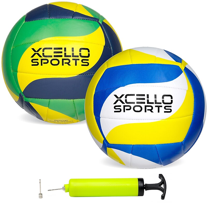 Xcello Sports Volleyballs with Pump, Green/Navy/Yellow and Blue/Yellow/White, 2/Pack (XS-VB-2-ASST-3) image 1