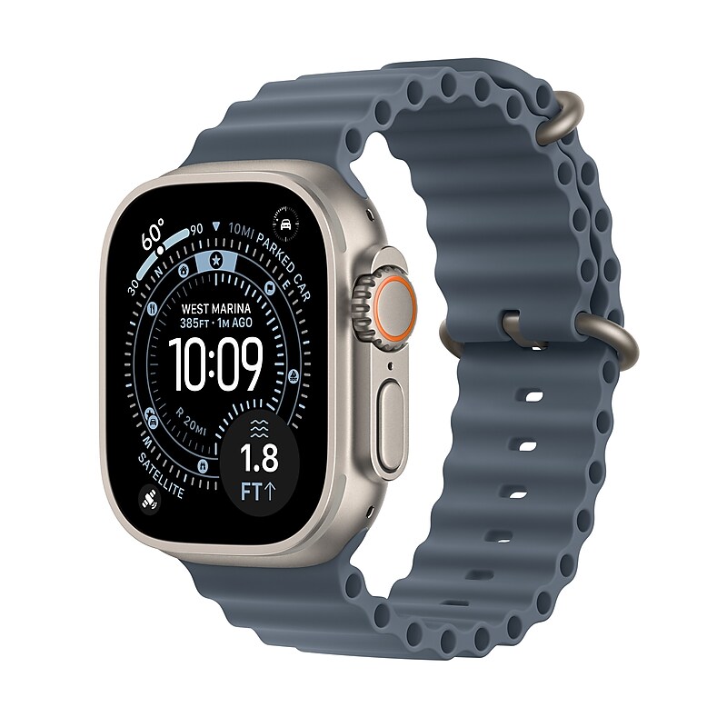 Apple Watch Ultra 3 GPS + Cellular Smartwatch, 49mm, Natural Titanium Case with Anchor Blue Ocean Band (MEWH4LW/A) image 1