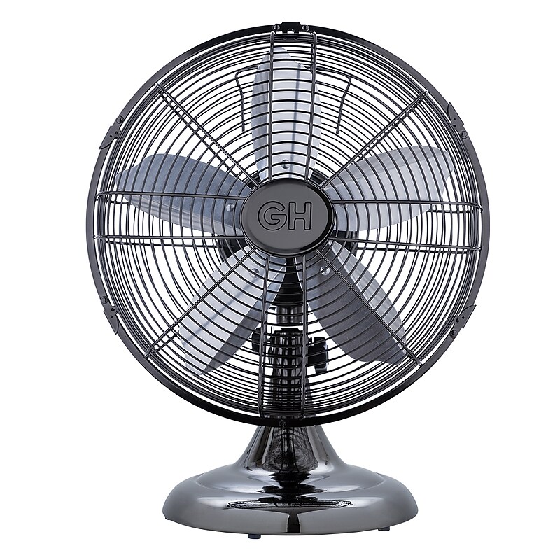 Good Housekeeping 12" Retro Table Fan 10-inch 3-Speed Oscillating Desk Fan, Midnight Chrome (92612) image 1