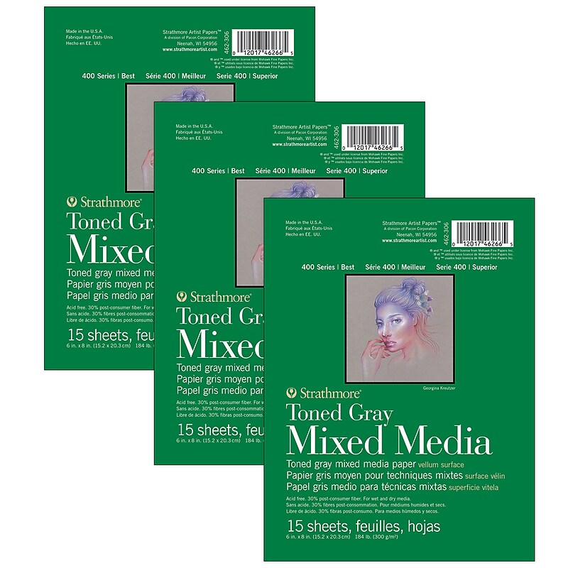 Strathmore 400 Series 6" x 8" Mixed Media Sketch Pad, 15 Sheets/Pad, 3/Bundle (STTP462306-3) image 1