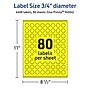 Avery Laser/Inkjet Round Multipurpose Labels, 0.75" Dia., Neon Yellow, 6400/Box (94504)~#|#~DE6CF2E2-63F9-49BE-A1C73535DCEECF3F_sc7