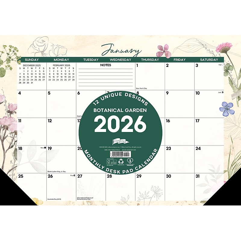 2026 Willow Creek Botanical Garden 17" x 12" Monthly Desk Pad Calendar (57094) image 1
