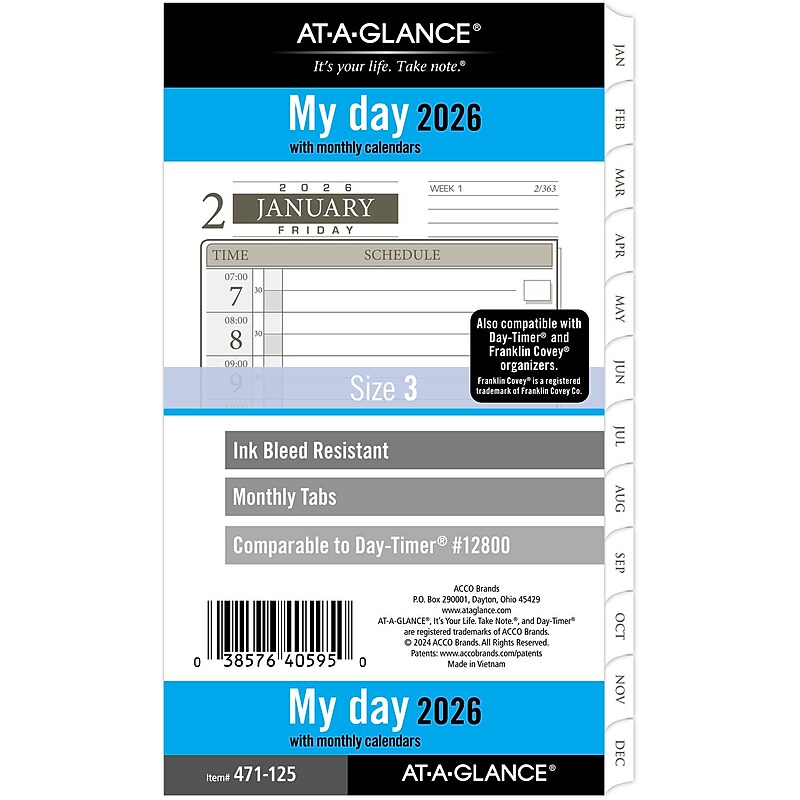 2026 AT-A-GLANCE 3.75" x 6.75" Daily & Monthly Refill Pages, White/Brown (471-125-26) image 1