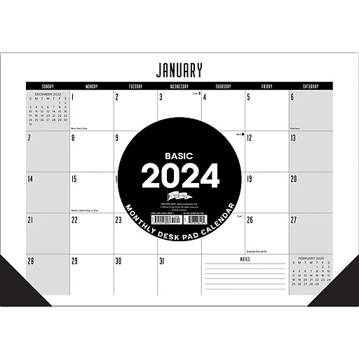 2024 Willow Creek Basic 17" x 12"Monthly Desk Pad Calendar, Black/White
