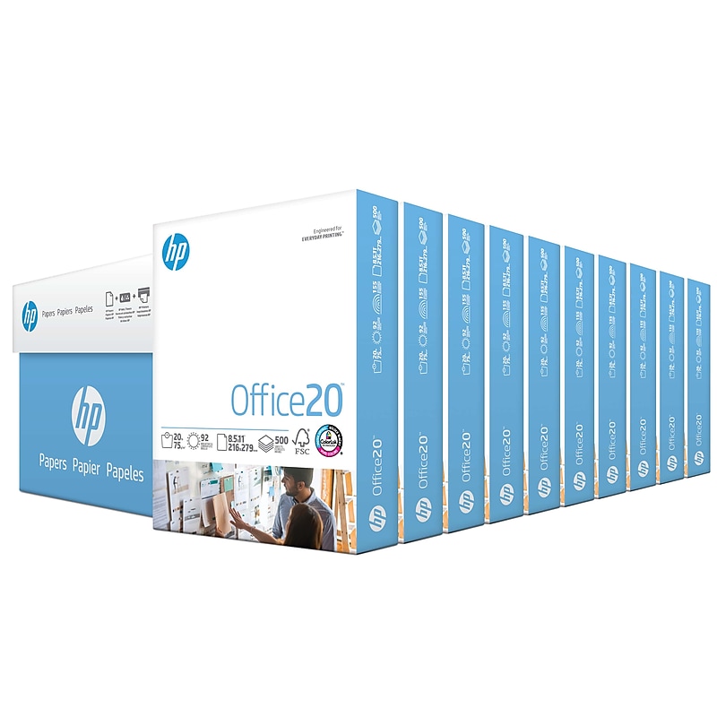 HP Office20 Multipurpose Paper, 8.5" x 11", 20 lbs., White, 500 Sheets/Ream, 10 Reams/Carton (HPC8511) image 1