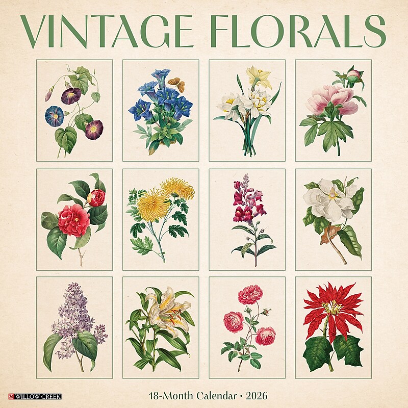 2026 Willow Creek Vintage Florals 12" x 12" Monthly Wall Calendar (56240) image 1