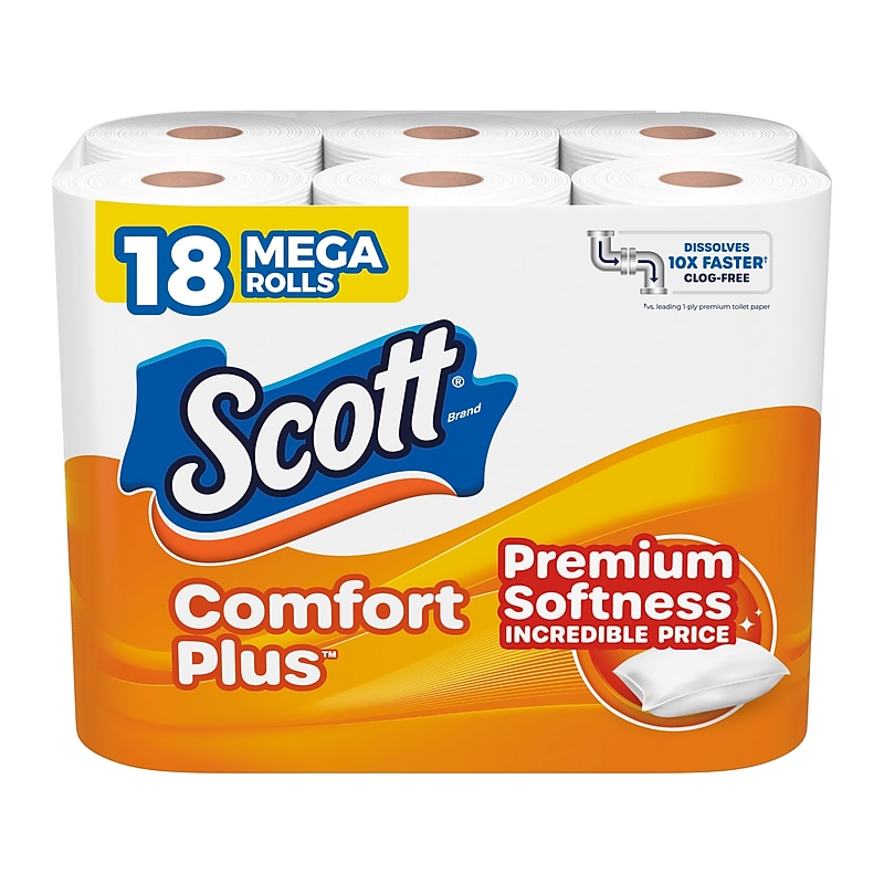 Scott Comfort Plus Toilet Paper, 1-Ply, White, 310 Sheets/Roll, 18 Rolls/Case (57099) image 1
