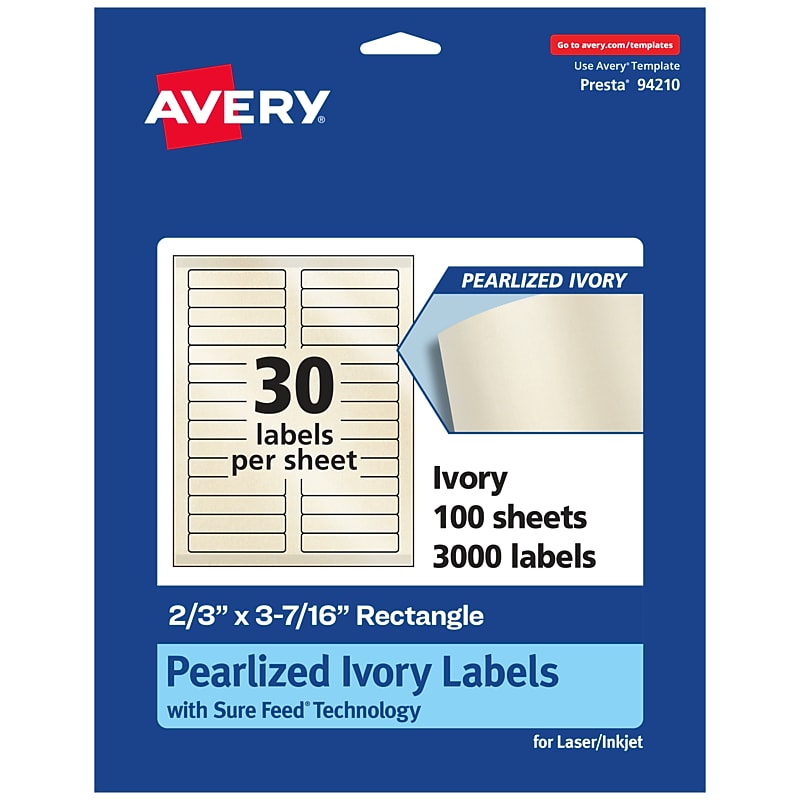 Avery Pearlized Ivory Rectangle Multipurpose Labels, 2/3" x 3-7/16", Ivory, 3000/Box (94210) image 1