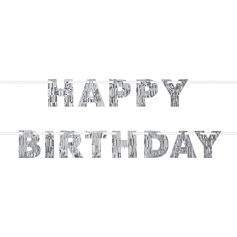 Party City Happy Birthday Fringe Letter Banner, Metallic Silver, 2/Pack (AM120894-NS) image 1