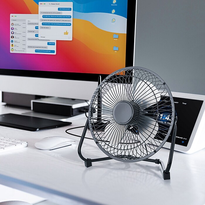 Techni Home 8” Desk Fan, 2 Speed, Black (RTA-08HV-FAN) | Staples