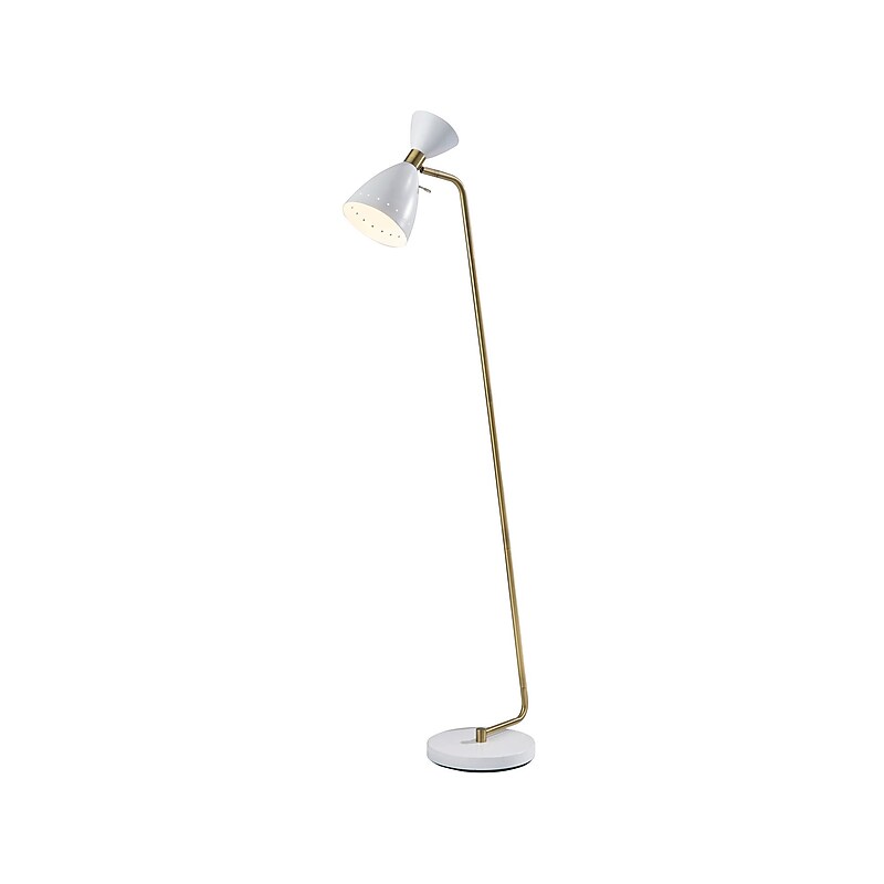Adesso Oscar 59" Matte White/Antique Brass Floor Lamp with Cone Shade (4283-02) image 1