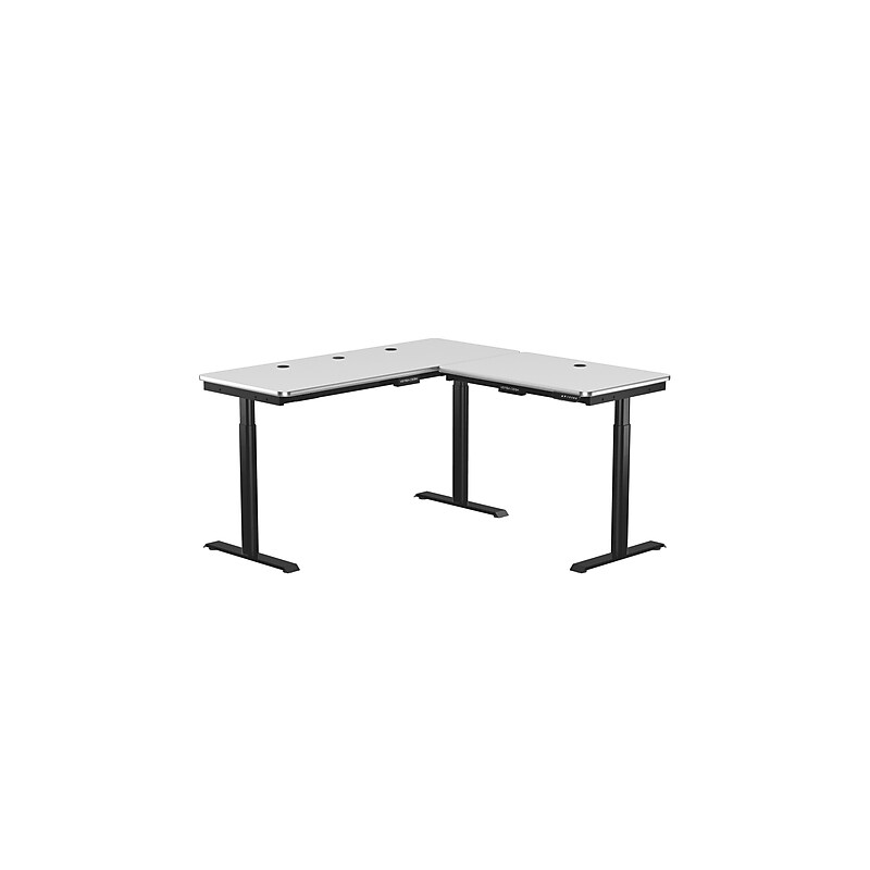 VersaDesk PowerLift 60"W Electric L-Shaped Adjustable Standing Desk, White/Black (PLLSD6060-BW-APP) image 1