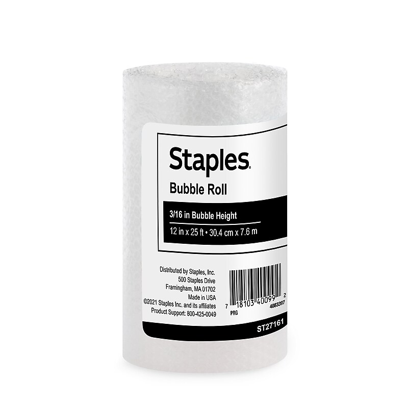 Staples 3/16" Bubble Roll, 12" x 25', Clear (4069426) image 1