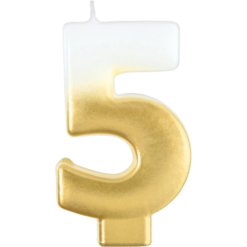 Party City Number 5 Birthday Candle, White/Gold (AM171064) image 1