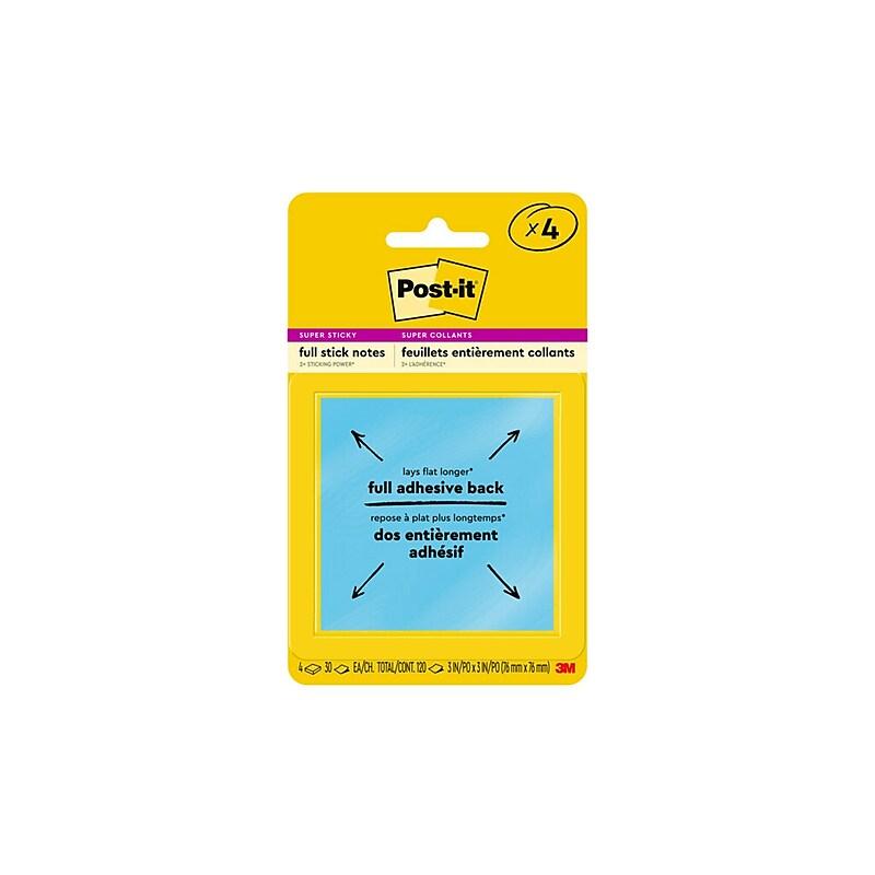 Post-it Full Adhesive Notes, 3" x 3", Energy Boost Collection, 30 Sheet/Pad, 4 Pads/Pack (F3304SSAU) image 1