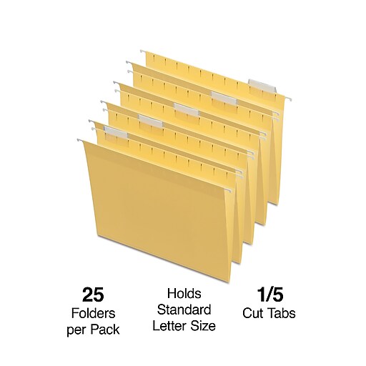Staples Hanging File Folder, 5Tab, Letter Size, Yellow, 25/Box (TR163519) Staples