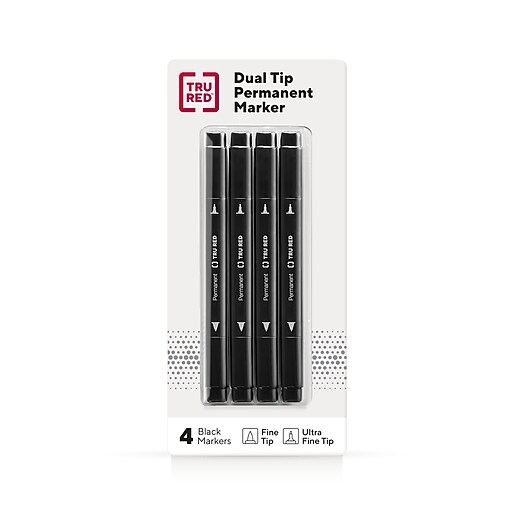 TRU RED™ Pen Permanent Markers, Twin Tip, Black, 4/Pack (TR57829) | Staples
