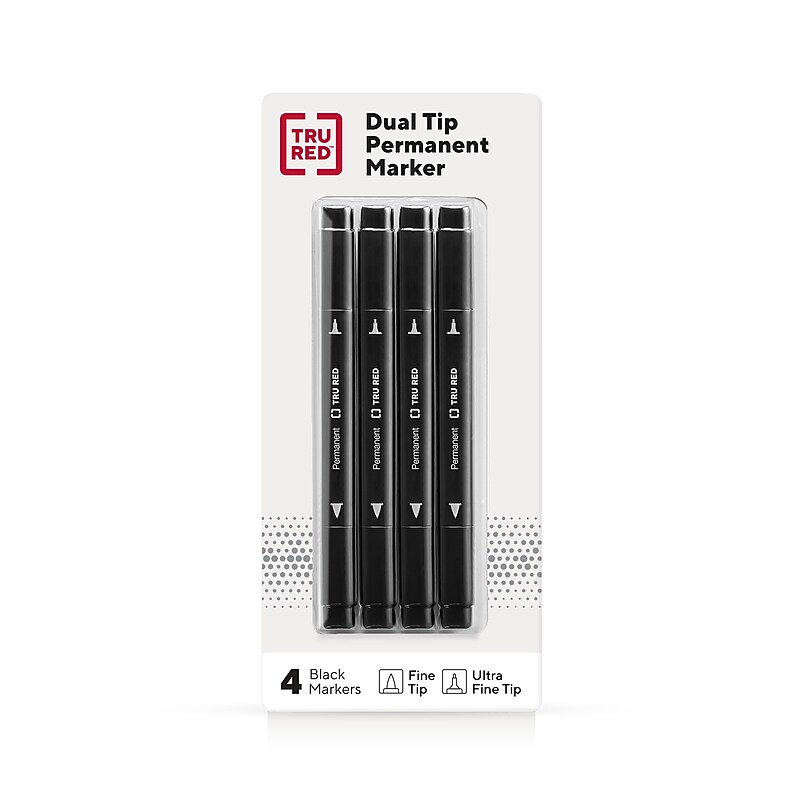 TRU RED™ Pen Permanent Markers, Twin Tip, Black, 4/Pack (TR57829) image 1