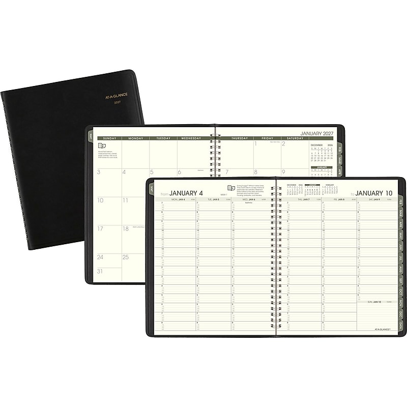 2027 AT-A-GLANCE Recycled 7" x 8.75" Weekly & Monthly Appointment Book, Faux Leather Cover, Black (70-951G-05-27) image 1